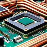 **

A close-up shot of a complex circuit board. Copper wires are intricately woven across the surface, connecting various silicon-based microchips. An aluminum heat sink is prominently featured, radiating heat. Golden connectors gleam in the light, highlighting the precision of the electronic components. The overall aesthetic is modern and high-tech, emphasizing the essential role of metals and semiconductors in modern technology.

**