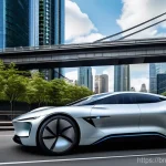 초고강도 강재 응용 사례 - **Prompt:** "A sleek, modern electric vehicle, designed with aerodynamic lines and a powerful, robus...