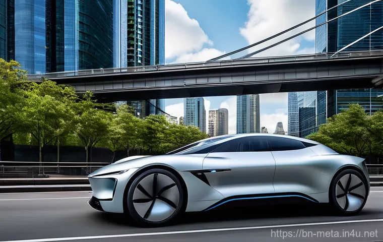 초고강도 강재 응용 사례 - **Prompt:** "A sleek, modern electric vehicle, designed with aerodynamic lines and a powerful, robus...